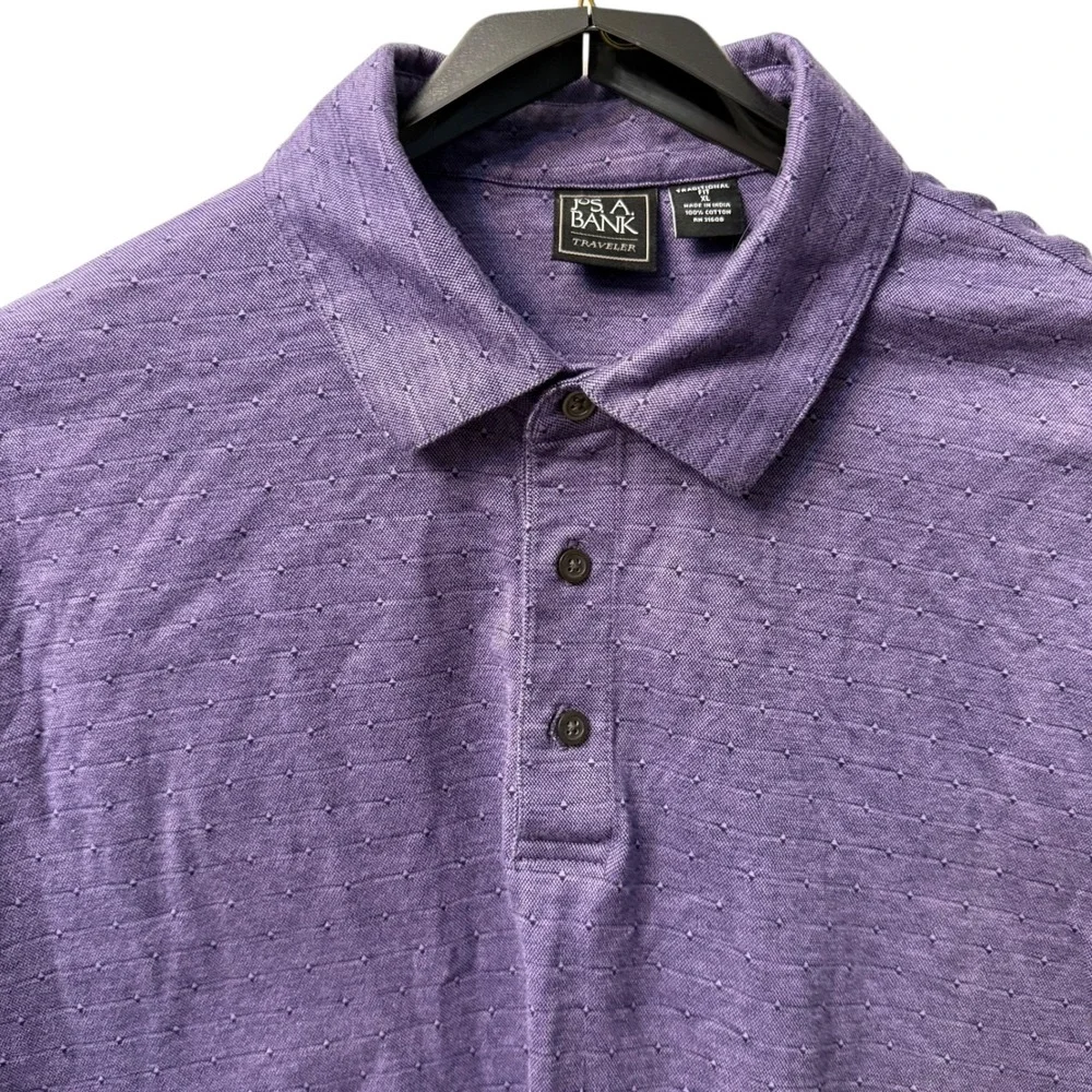 Jos A Bank Traveler Mens XL Purple‎ Geo Print Short Sleeve Polo Shirt